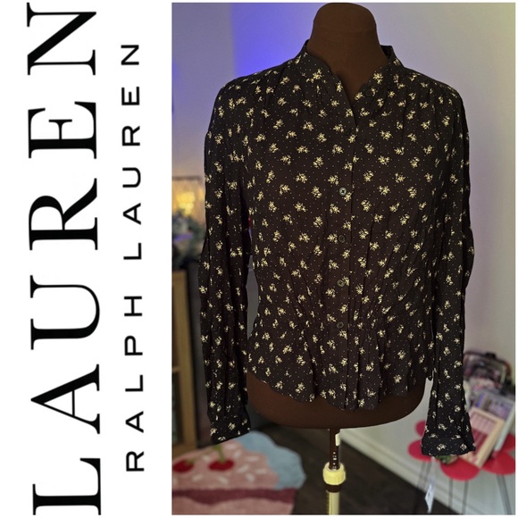 NWT LRL Blouse Black Floral - Picture 1 of 10